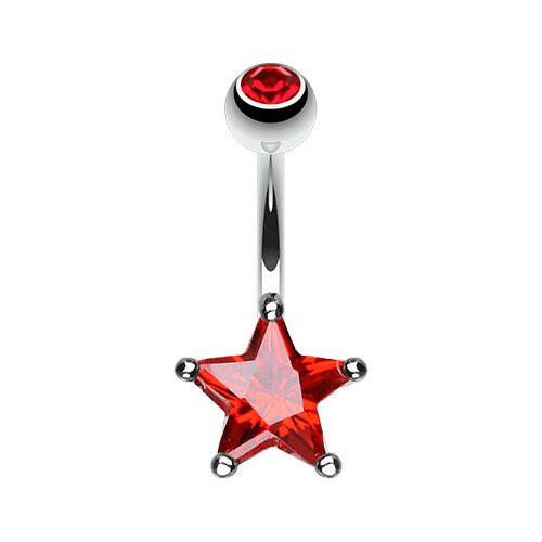 Classic Cubic Zirconia Star Prong Sparkle Belly Button Ring Navel Ring Impulse Piercings Red