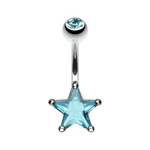 Classic Cubic Zirconia Star Prong Sparkle Belly Button Ring Navel Ring Impulse Piercings Aqua