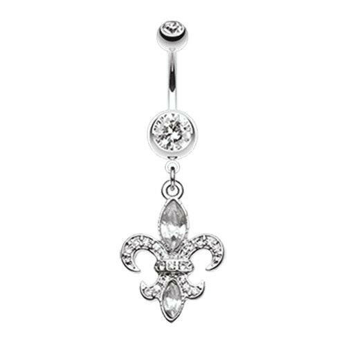 Classic Fleur de Lis Belly Button Ring Navel Ring Impulse Piercings Clear