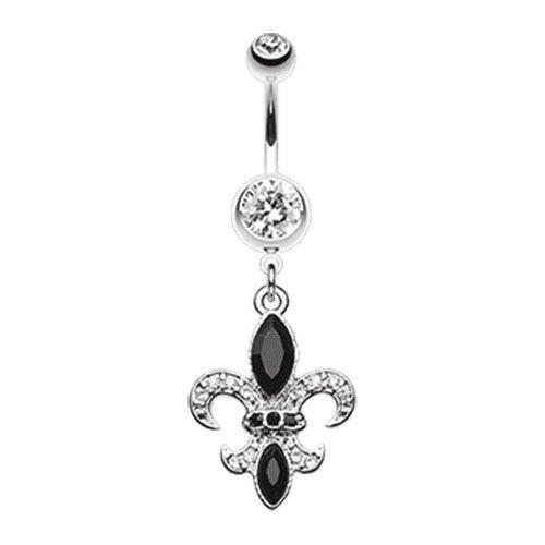 Classic Fleur de Lis Belly Button Ring Navel Ring Impulse Piercings Clear/Black