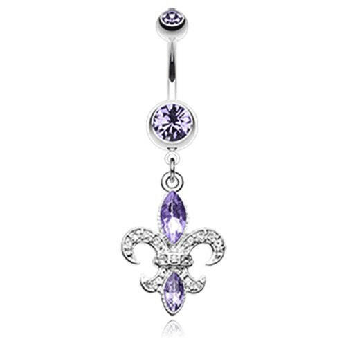 Classic Fleur de Lis Belly Button Ring Navel Ring Impulse Piercings Tanzanite