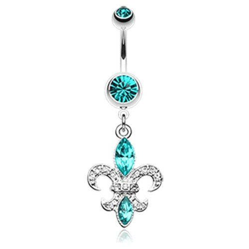 Classic Fleur de Lis Belly Button Ring Navel Ring Impulse Piercings Teal