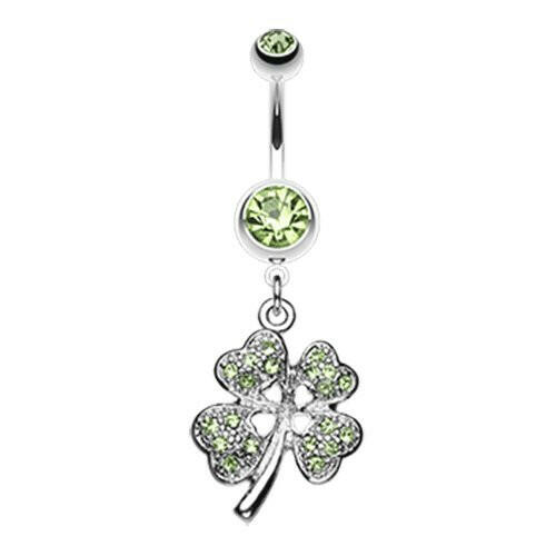 Classic Four Leaf Clover Sparkle Belly Button Ring Navel Ring Impulse Piercings