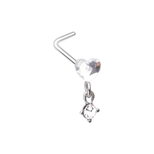 Classic Heart Dangle Gem L-Shaped Nose Ring Impulse Piercings