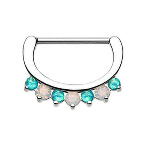 Classic Opal Sparkle Nipple Clicker Nipple Ring Impulse Piercings 14 GA (1.6mm) Teal/White