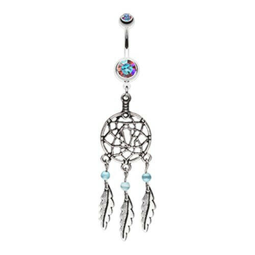 Classic Pewter Dream Catcher Belly Button Ring Navel Ring Impulse Piercings Aurora Borealis