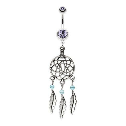 Classic Pewter Dream Catcher Belly Button Ring Navel Ring Impulse Piercings Tanzanite