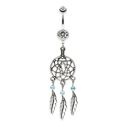 Classic Pewter Dream Catcher Belly Button Ring Navel Ring Impulse Piercings Clear