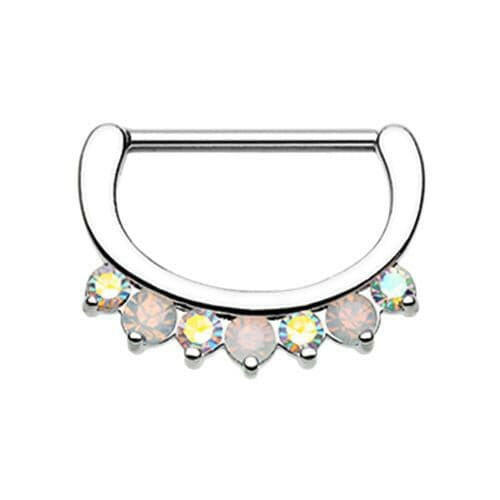 Classic Precious Gem Sparkle Nipple Clicker Nipple Ring Impulse Piercings 14 GA (1.6mm) Aurora Borealis/White