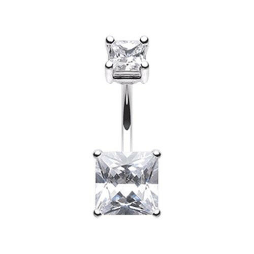 Classic Square Prong Set Gem Cubic Zirconia Belly Button Ring Navel Ring Impulse Piercings