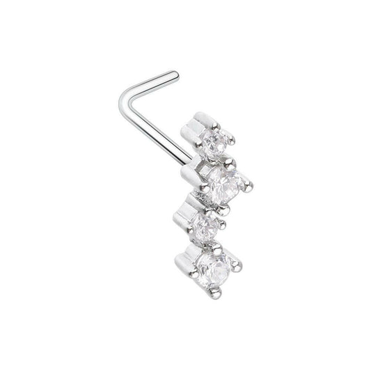 Classic Zig Zag CZ L-Shape Nose Ring Nose Ring Impulse Piercings 20 GA Length (7mm)