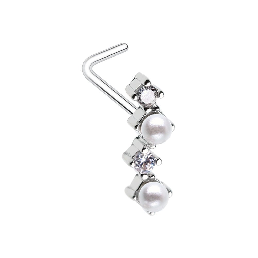 Classic Zig Zag CZ Pearl L-Shape Nose Ring Nose Ring Impulse Piercings