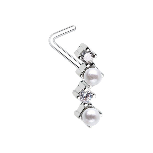 Classic Zig Zag CZ Pearl L-Shape Nose Ring Nose Ring Impulse Piercings