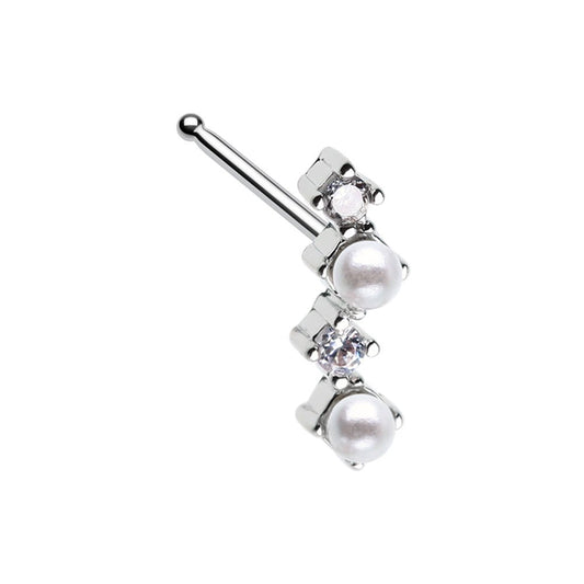 Classic Zig Zag CZ Pearl Nose Stud Ring Nose Ring Impulse Piercings