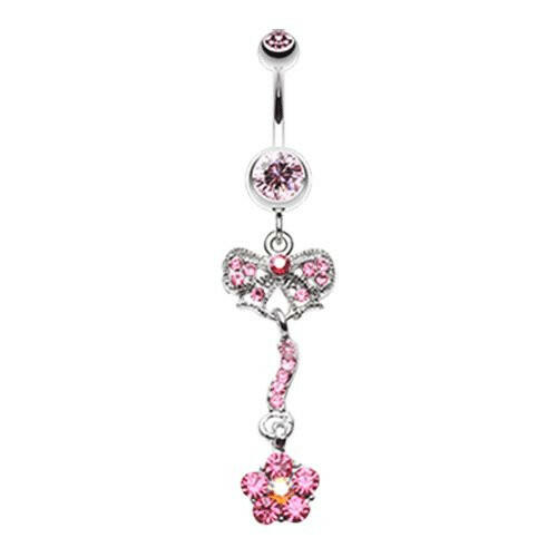 Classy Bow-Tie and Flower Belly Button Ring Navel Ring Impulse Piercings Light Pink