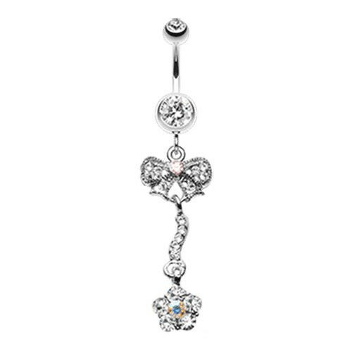 Classy Bow-Tie and Flower Belly Button Ring Navel Ring Impulse Piercings Clear