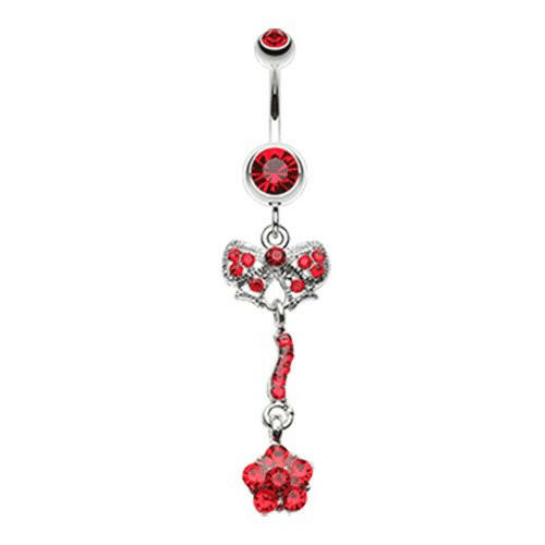 Classy Bow-Tie and Flower Belly Button Ring Navel Ring Impulse Piercings Red