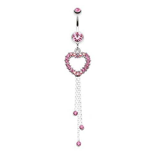 Classy Heart Cascading Belly Button Ring Navel Ring Impulse Piercings Light Pink