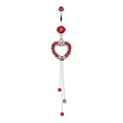 Classy Heart Cascading Belly Button Ring Navel Ring Impulse Piercings Red