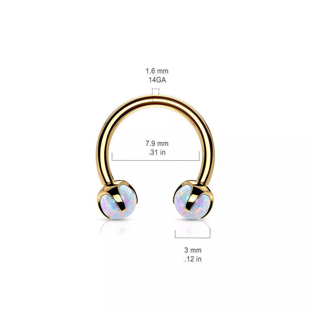 Claw Set Opals on Internally Threaded 316L Surgical Steel Horseshoes for Cartilage, Daith, Eyebrow, Septum and More Horseshoe Skin Metals
