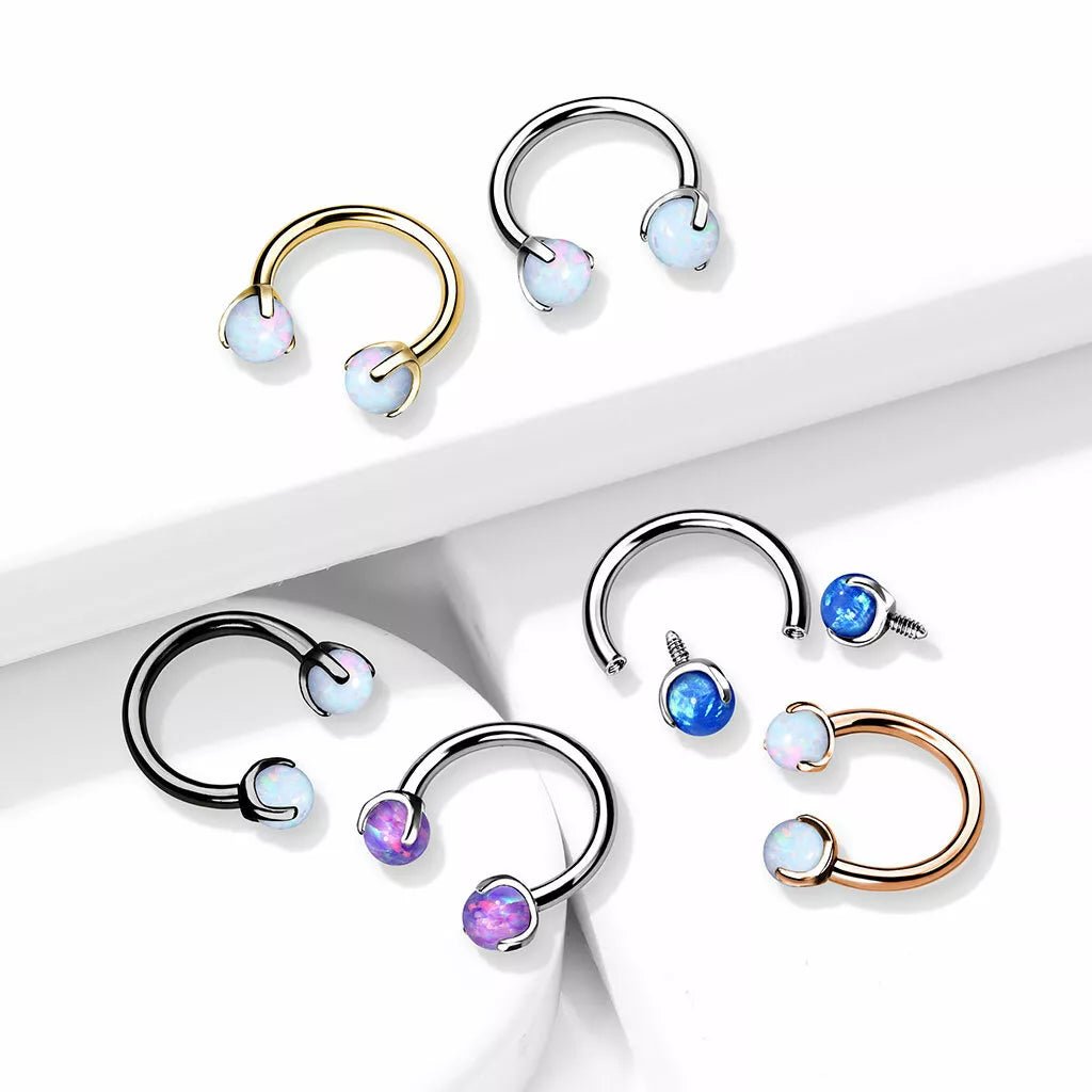 Claw Set Opals on Internally Threaded 316L Surgical Steel Horseshoes for Cartilage, Daith, Eyebrow, Septum and More Horseshoe Skin Metals