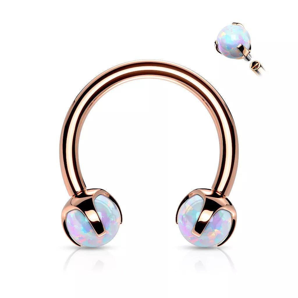 Claw Set Opals on Internally Threaded 316L Surgical Steel Horseshoes for Cartilage, Daith, Eyebrow, Septum and More Horseshoe Skin Metals