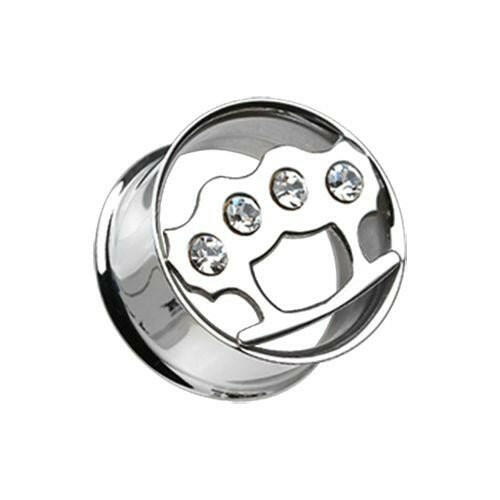 Clear Gem Steel Brass Knuckle Double Flared Ear Gauge Plug Plugs Impulse Piercings 2 GA (6.5mm)