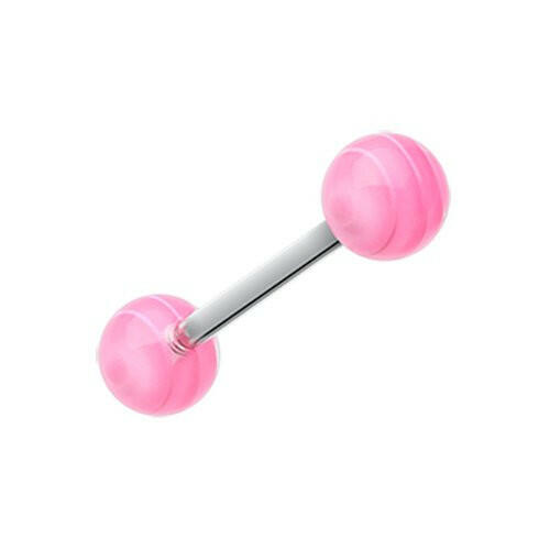 Clear Stripe UV Acrylic Barbell Tongue Ring Barbell Impulse Piercings Pink