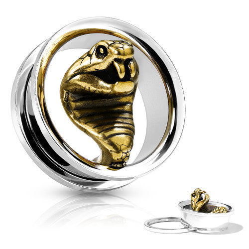 Gold Cobra in 316L Surgical Steel Screw Fit Flesh Tunnel Plugs Plugs Impulse Piercings