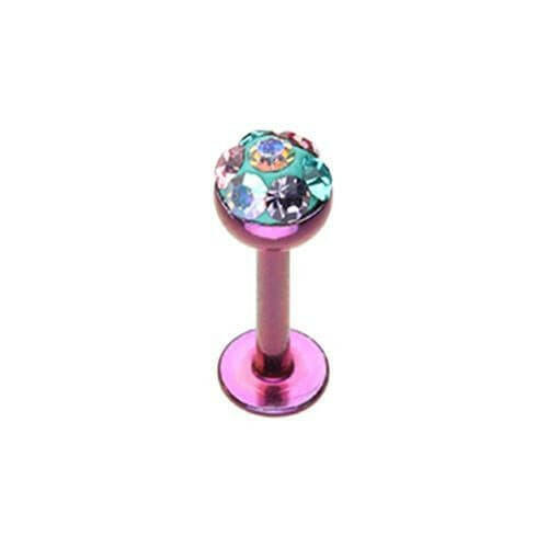 Color Multi Color Sprinkle Dot Multi Gem Dome Steel Labret Labret Impulse Piercings 16 GA (1.2mm) Purple/Bubblegum