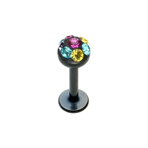 Color Multi Color Sprinkle Dot Multi Gem Dome Steel Labret Labret Impulse Piercings 16 GA (1.2mm) Black/Retro