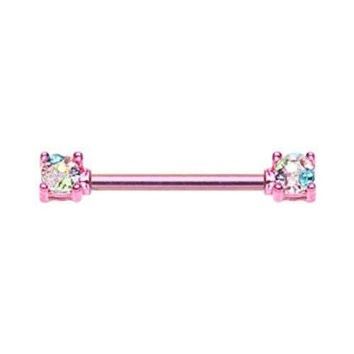 Color Multi Color Sprinkle Dot Multi Gem Prong Set Nipple Barbell Ring Nipple Ring Impulse Piercings 14 GA (1.6mm) Pink/Candy