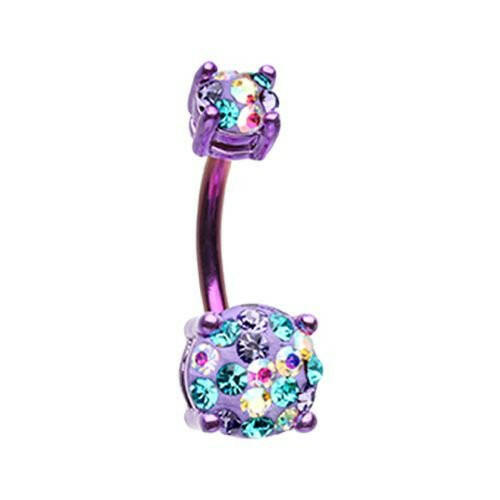 Color Multi Sprinkle Dot Gem Prong Sparkle Belly Button Ring Navel Ring Impulse Piercings Purple/Bohemian