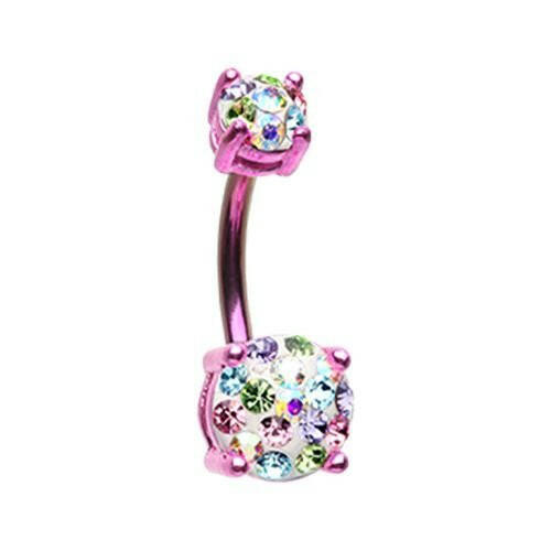 Color Multi Sprinkle Dot Gem Prong Sparkle Belly Button Ring Navel Ring Impulse Piercings Pink/Candy