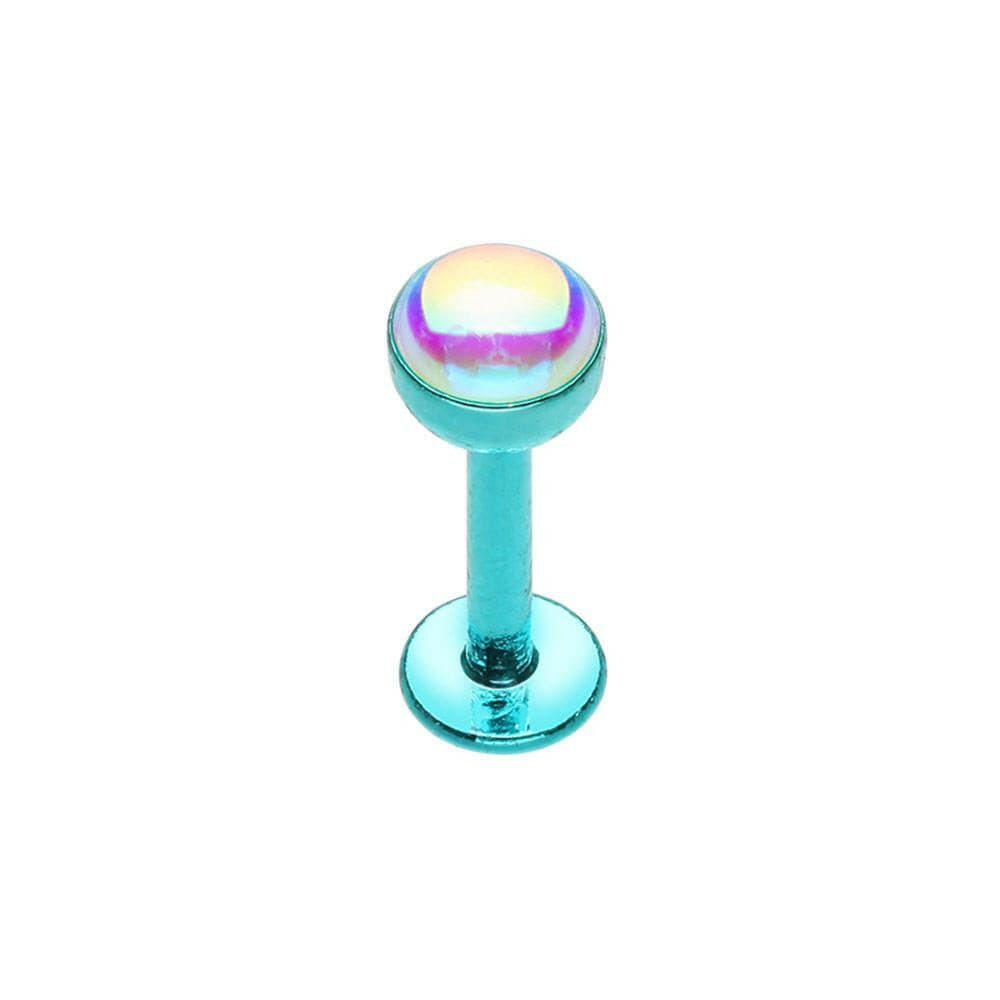 Colored Synthetic Moonstone Dome Steel Labret Labret Impulse Piercings 5/16" (8mm) Teal