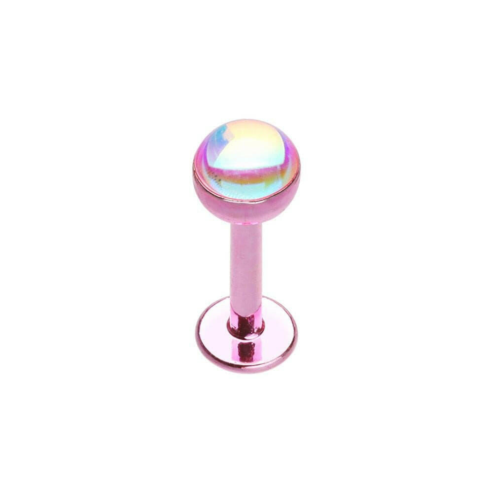 Colored Synthetic Moonstone Dome Steel Labret Labret Impulse Piercings 5/16" (8mm) Pink