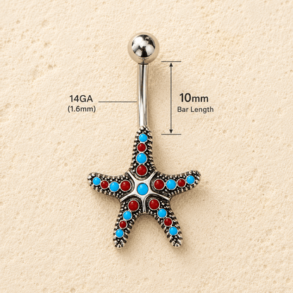 Stainless Steel Colorful Starfish Navel Ring - Skin Metals
