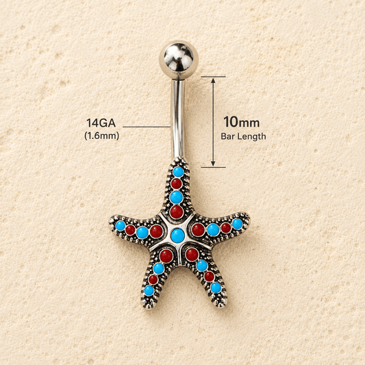 Stainless Steel Colorful Starfish Navel Ring - Skin Metals