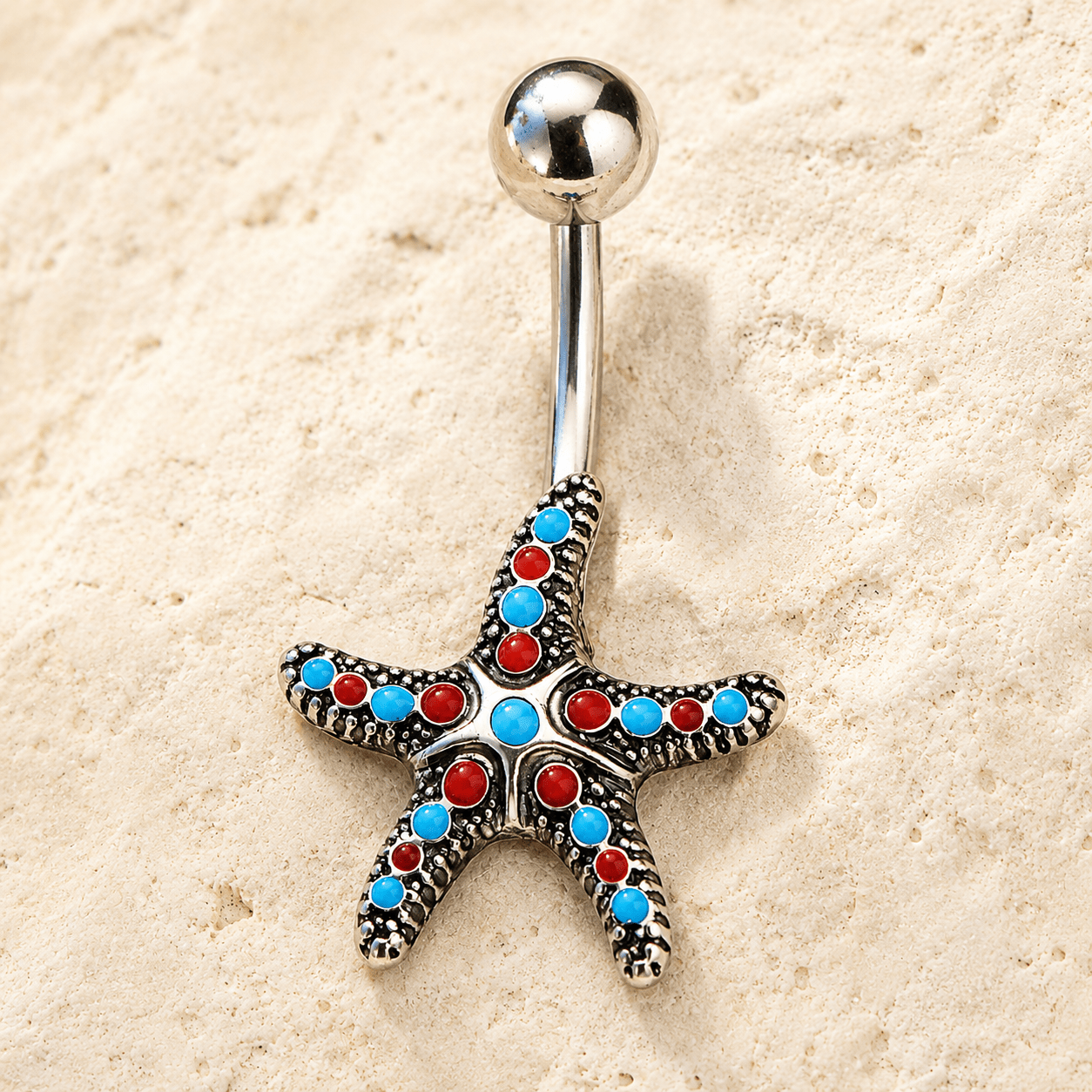 Stainless Steel Colorful Starfish Navel Ring - Skin Metals