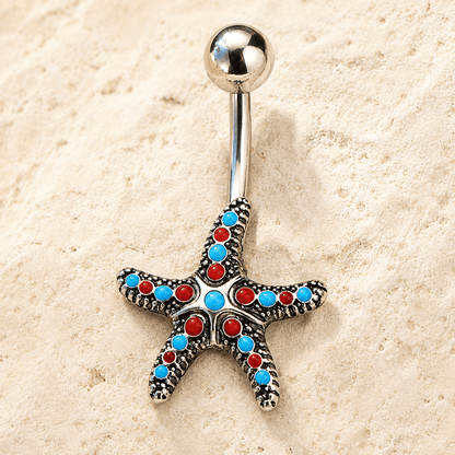 Stainless Steel Colorful Starfish Navel Ring - Skin Metals