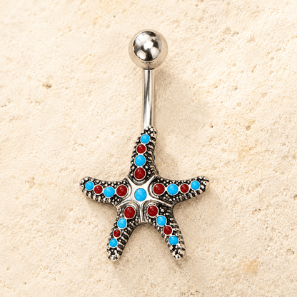 Stainless Steel Colorful Starfish Navel Ring - Skin Metals