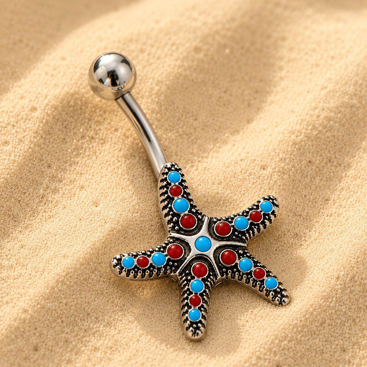 Stainless Steel Colorful Starfish Navel Ring - Skin Metals