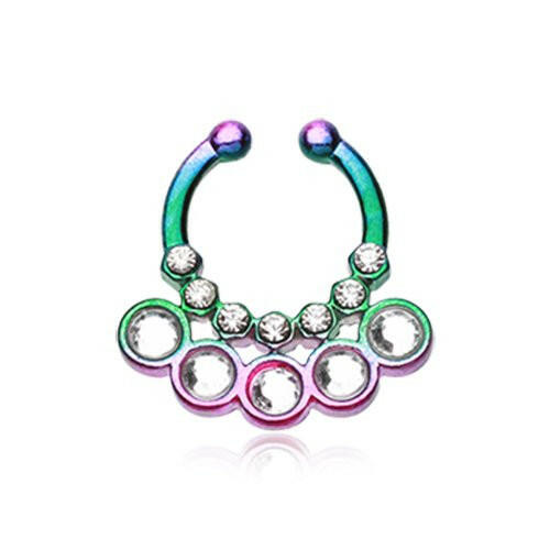 Colorline Aureole Gemina Sparkle Fake Septum Clip-On Ring Fake Septum Ring Impulse Piercings Rainbow/Clear