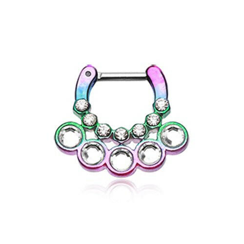 Colorline Aureole Gemina Sparkle Septum Clicker Septum Ring Impulse Piercings 16 GA (1.2mm) 1/4" (6mm) Rainbow/Clear