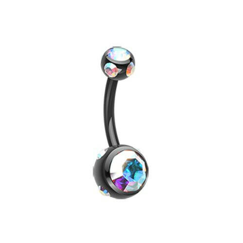 Colorline Aurora Gem Ball Steel Belly Button Ring Navel Ring Impulse Piercings Black/Aurora Borealis