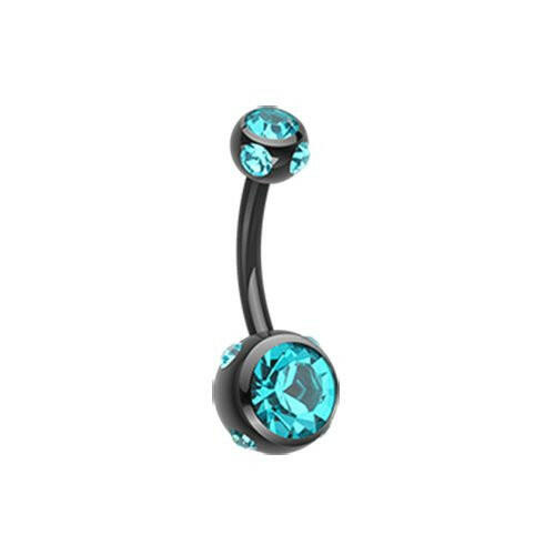 Colorline Aurora Gem Ball Steel Belly Button Ring Navel Ring Impulse Piercings Black/Teal