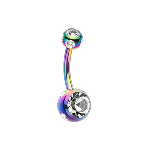 Colorline Aurora Gem Ball Steel Belly Button Ring Navel Ring Impulse Piercings Rainbow/Clear