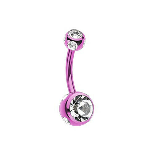 Colorline Aurora Gem Ball Steel Belly Button Ring Navel Ring Impulse Piercings Purple/Clear