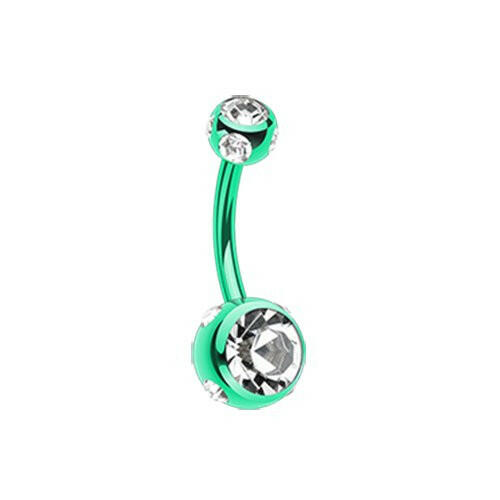 Colorline Aurora Gem Ball Steel Belly Button Ring Navel Ring Impulse Piercings Green/Clear