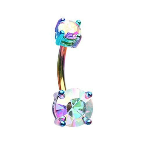 Colorline Briliant Sparkle Gem Prong Set Belly Button Ring Navel Ring Impulse Piercings Rainbow/Aurora Borealis